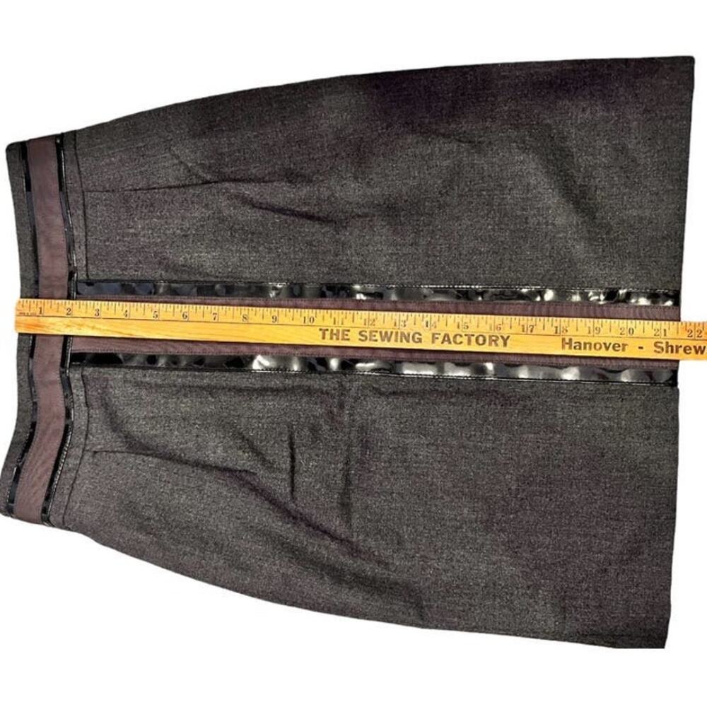 Tory Burch Wool A Line Skirt Patent Ribbon Trim Style 23081306 Size 2 Gray Black - Picture 6 of 11